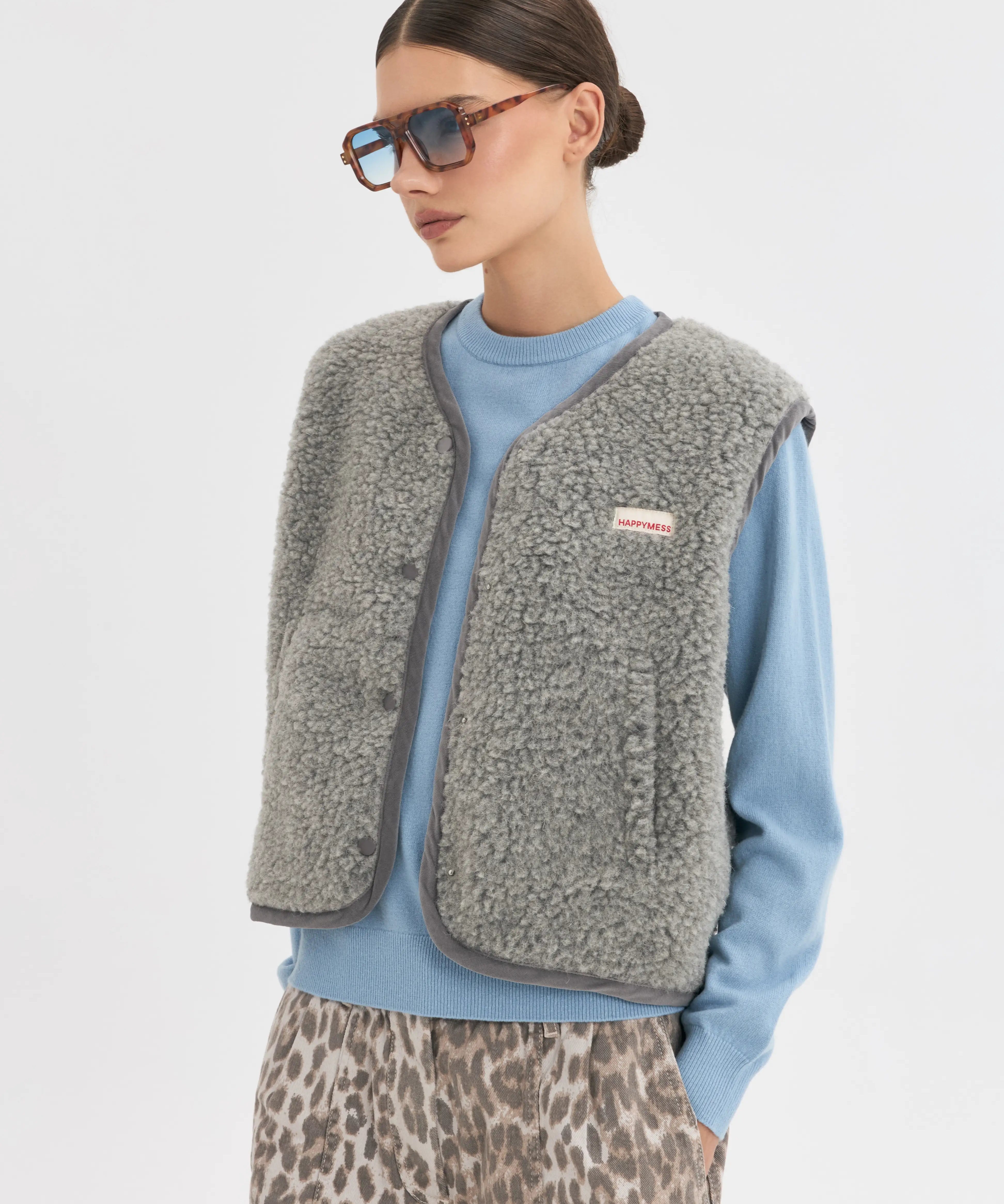 Happymess Merino Weste Stone Grey