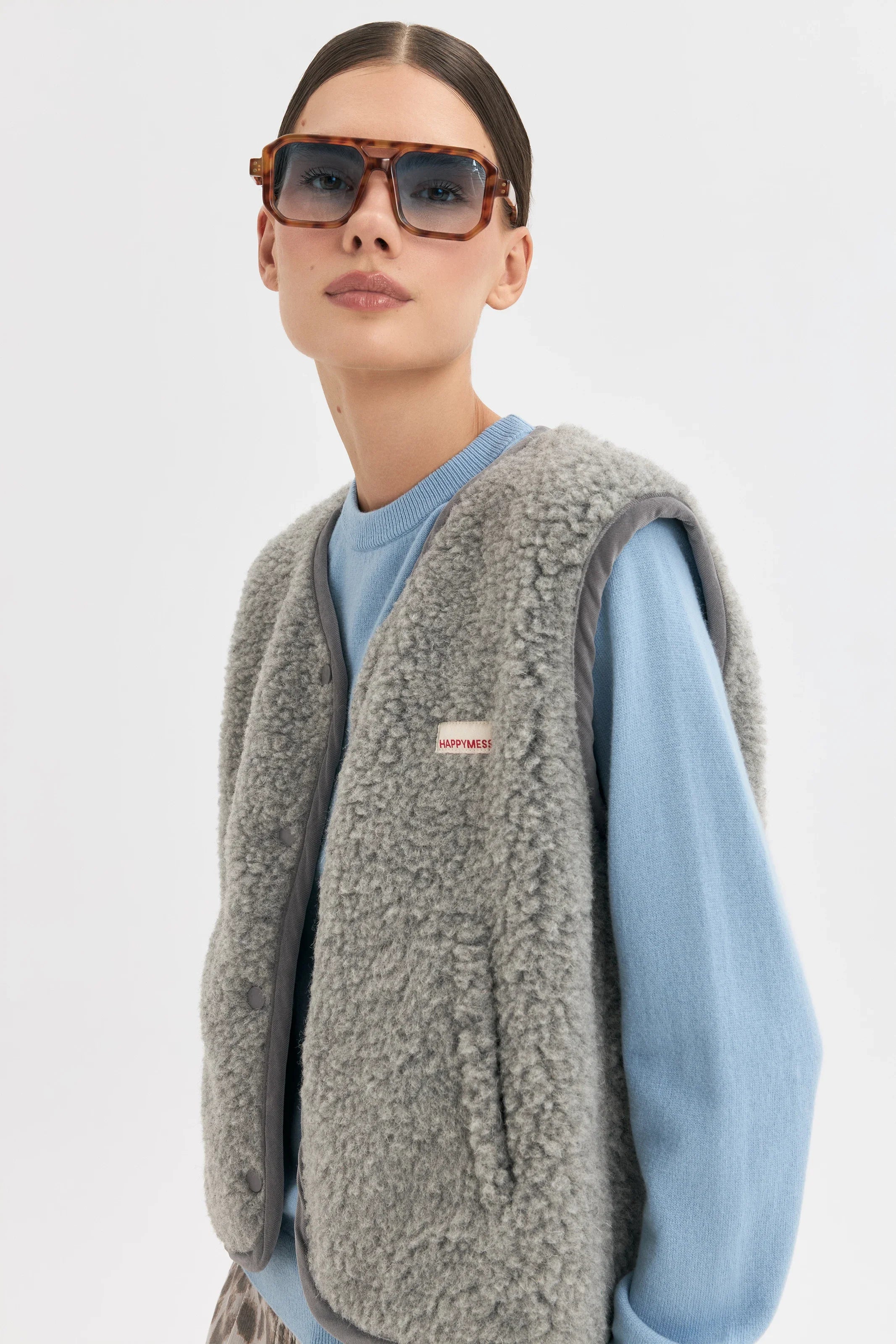 Happymess Merino Weste Stone Grey