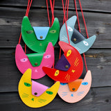 Ark Colour Design - Geldbeutel mit Katzenmotiv Rosa/Orange - ROSA ECK - Leder, Rosa,