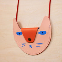 Ark Colour Design - Geldbeutel mit Katzenmotiv Rosa/Orange - ROSA ECK - Leder, Rosa,