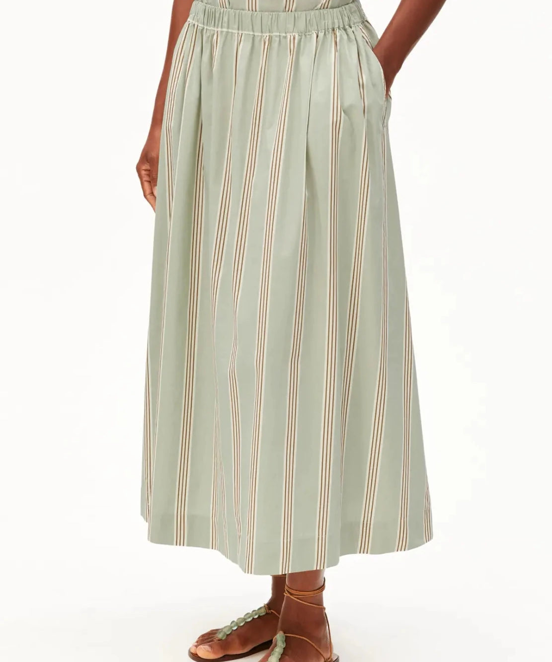 ARMEDANGELS - A - Linien Midirock mit Streifen • foam - light oatmilk - dried palm - ROSA ECK