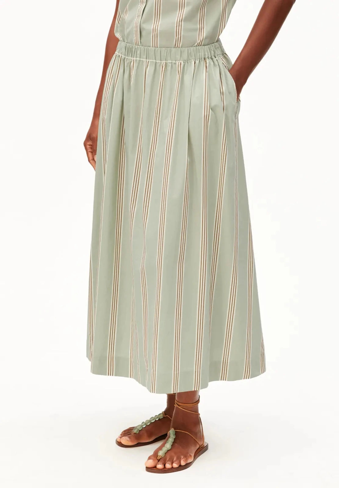 ARMEDANGELS - A - Linien Midirock mit Streifen • foam - light oatmilk - dried palm - ROSA ECK