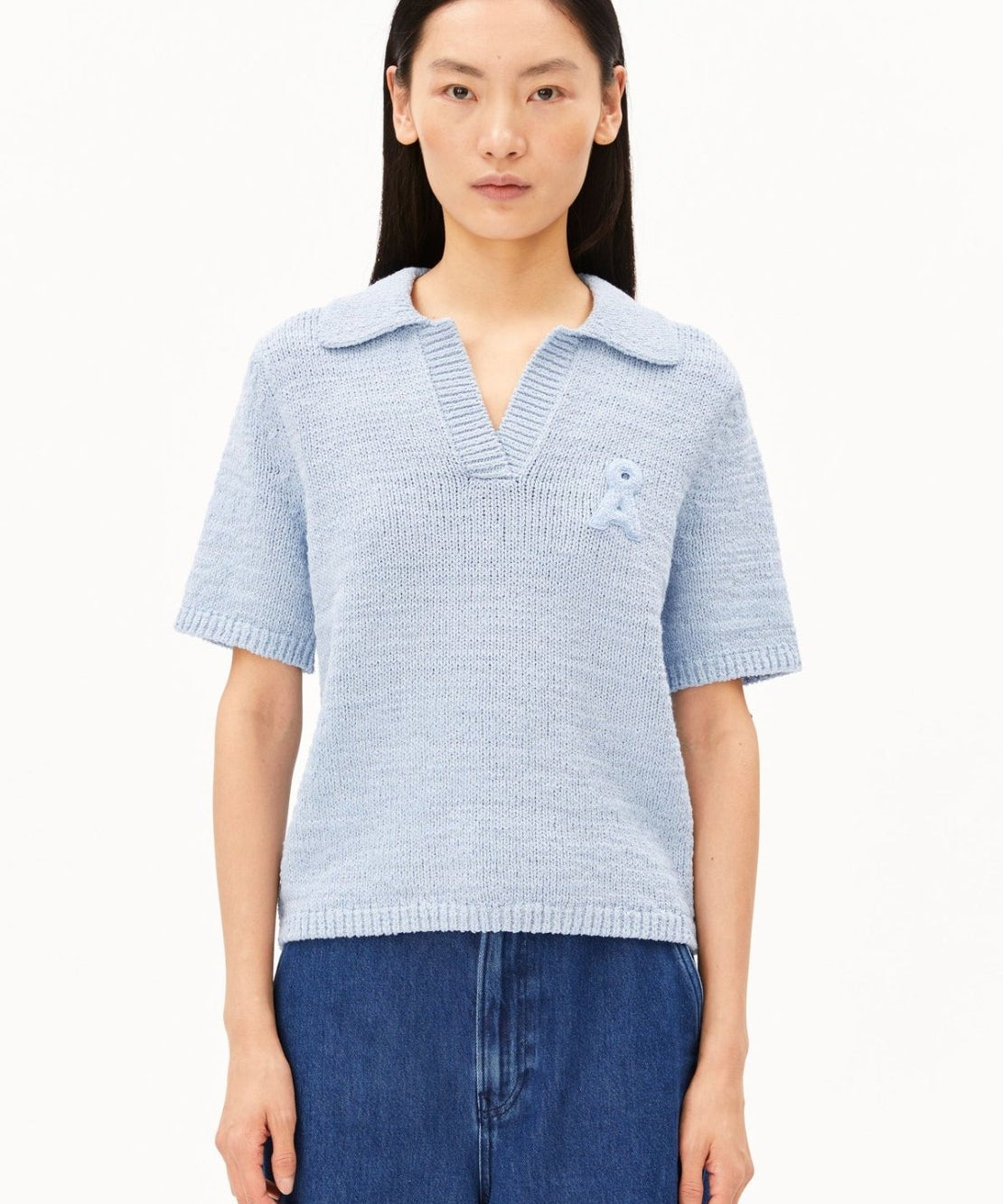ARMEDANGELS - ICONIC Å Baumwoll-Polo-Strickpullover • mistblue - ROSA ECK