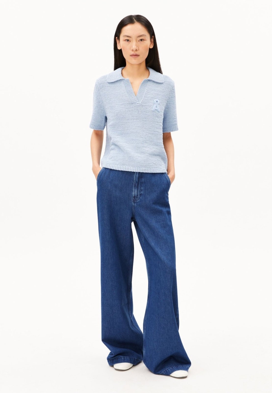 ARMEDANGELS - ICONIC Å Baumwoll-Polo-Strickpullover • mistblue - ROSA ECK