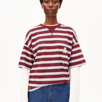 ARMEDANGELS - ICONIC Å Gestreiftes T-Shirt • velvet red-soft blue-undyed - ROSA ECK