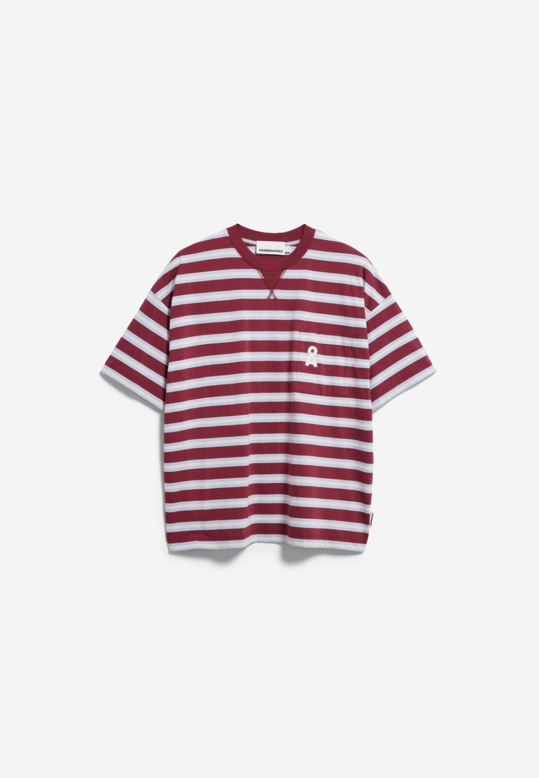 ARMEDANGELS - ICONIC Å Gestreiftes T-Shirt • velvet red-soft blue-undyed - ROSA ECK