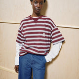 ARMEDANGELS - ICONIC Å Gestreiftes T-Shirt • velvet red-soft blue-undyed - ROSA ECK
