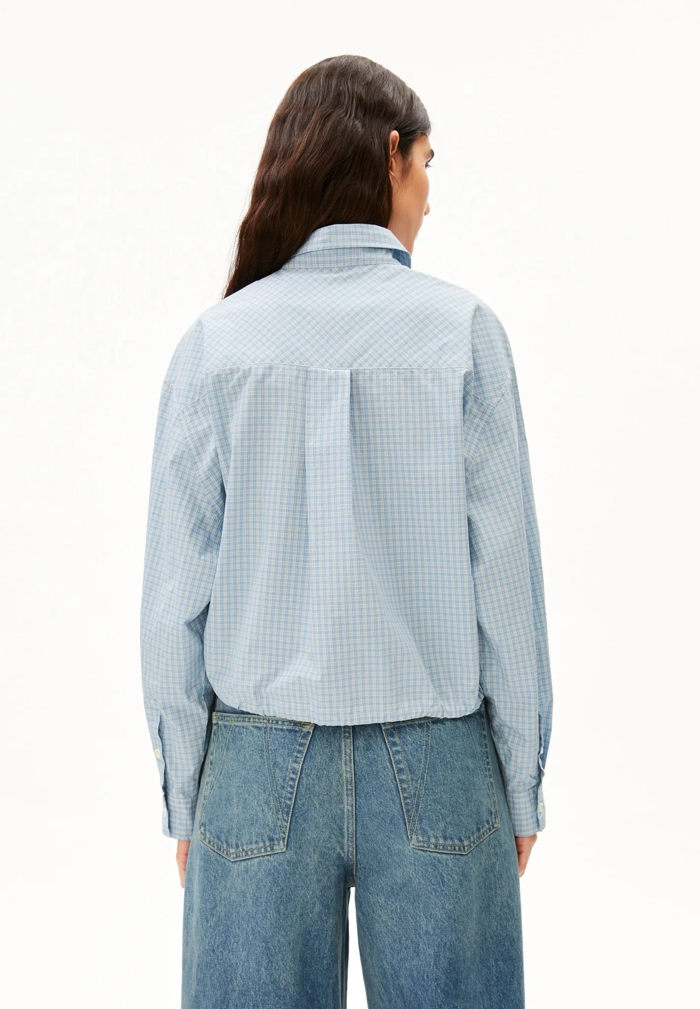 ARMEDANGELS - Karierte Bluse mit Kordelzug • skylight-oatmilk - ROSA ECK