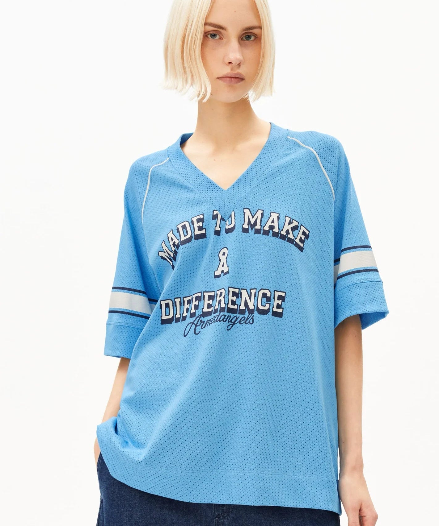 ARMEDANGELS - Mesh T-Shirt • skylight - ROSA ECK