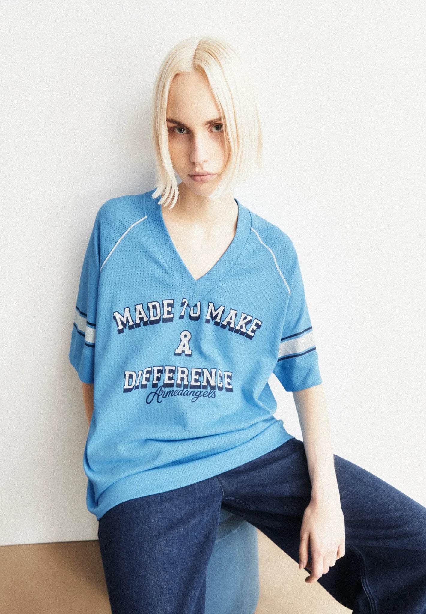 ARMEDANGELS - Mesh T-Shirt • skylight - ROSA ECK