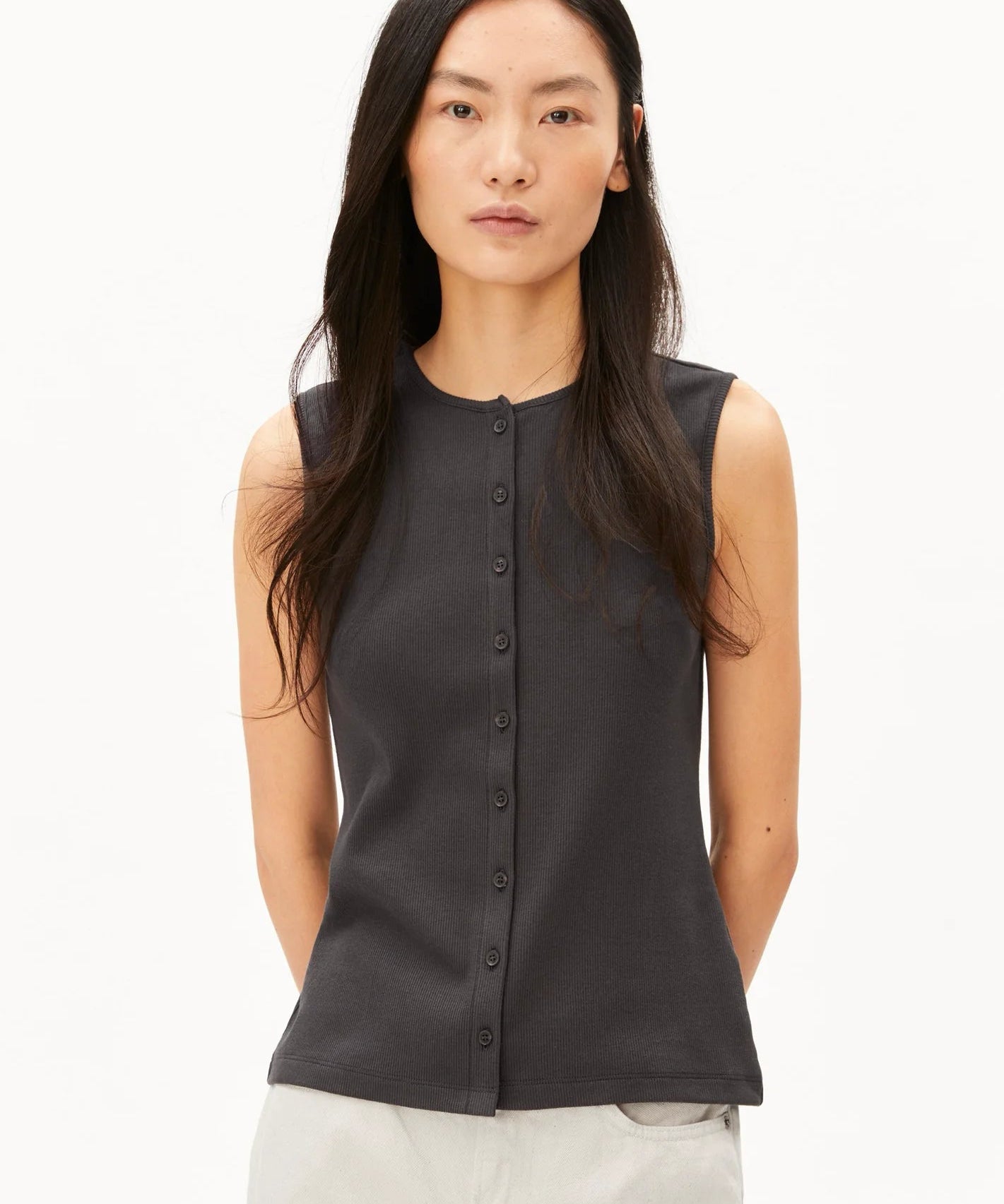 ARMEDANGELS - Ripp-Top • dark steel - ROSA ECK
