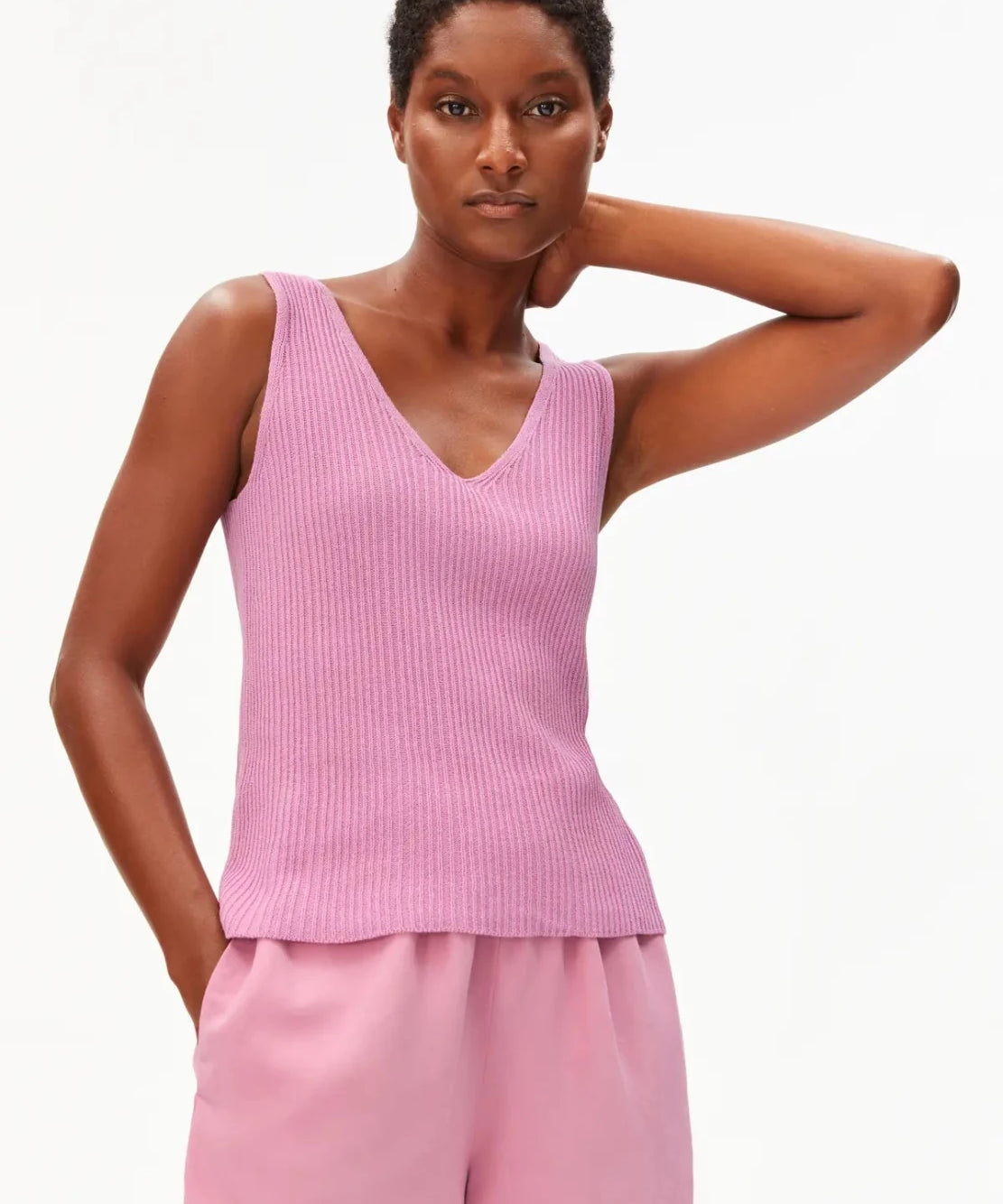 ARMEDANGELS - Stricktop aus Leinenmix • washed berry - ROSA ECK