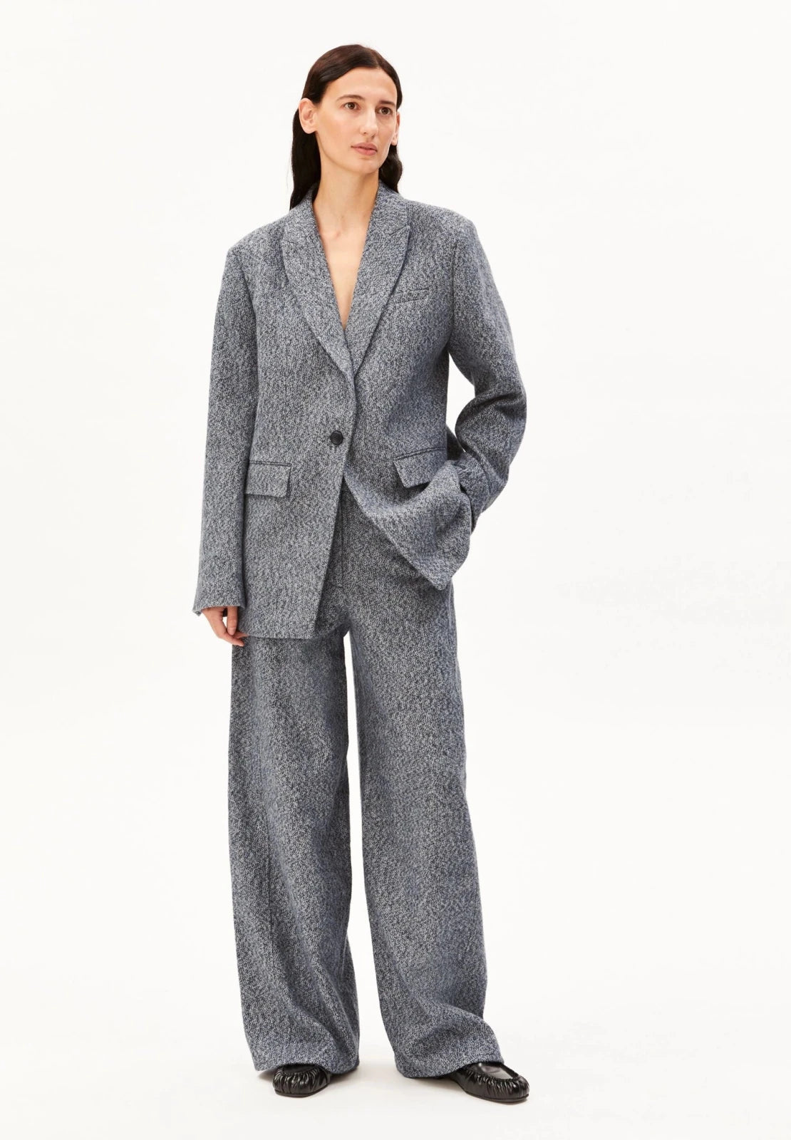 ARMEDANGELS - Tweed Oversized Blazer • mid grey melange-oatmilk - ROSA ECK
