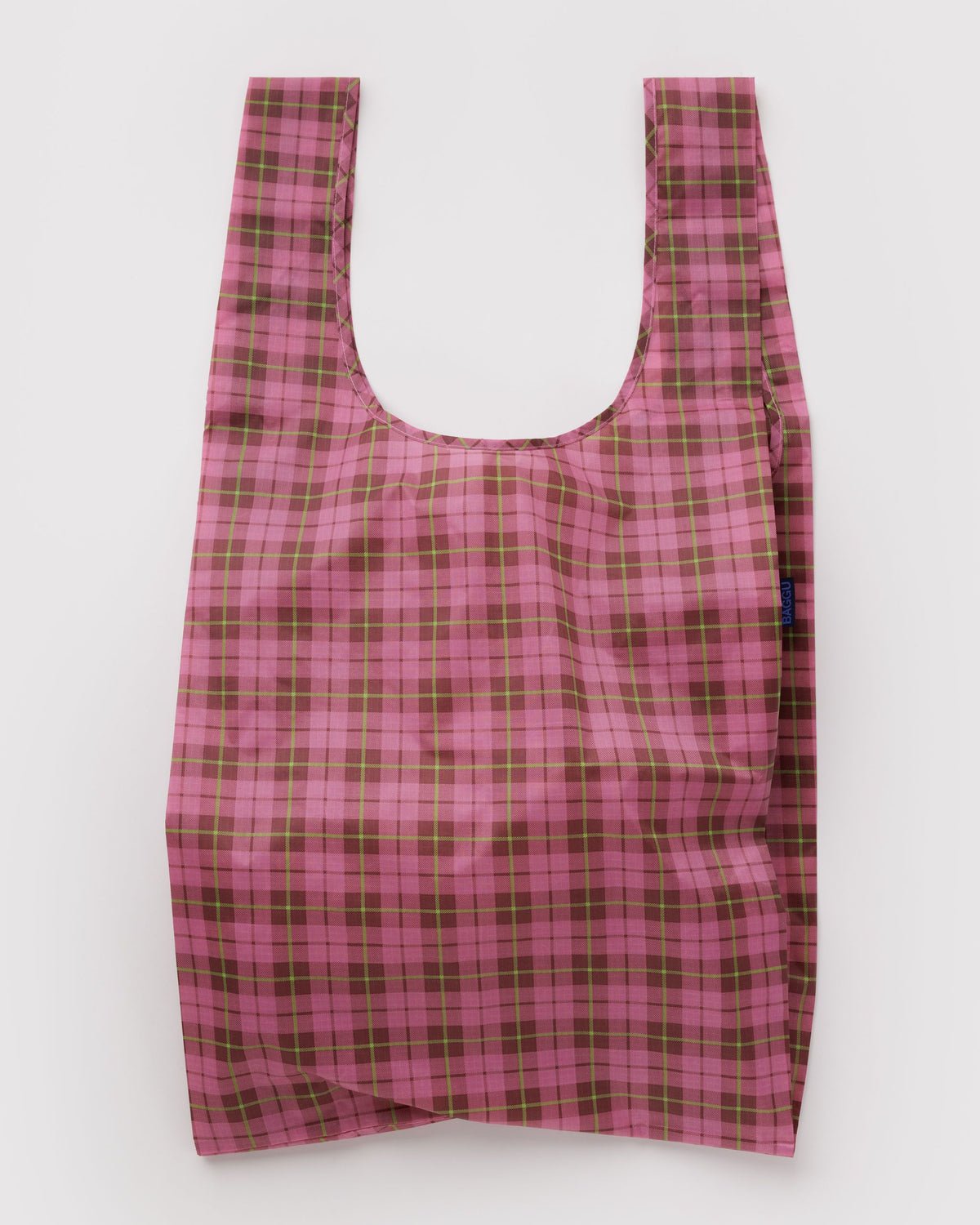 BAGGU - BIG BAGGU Große Einkaufstasche • Azalea Pink Tartan - ROSA ECK