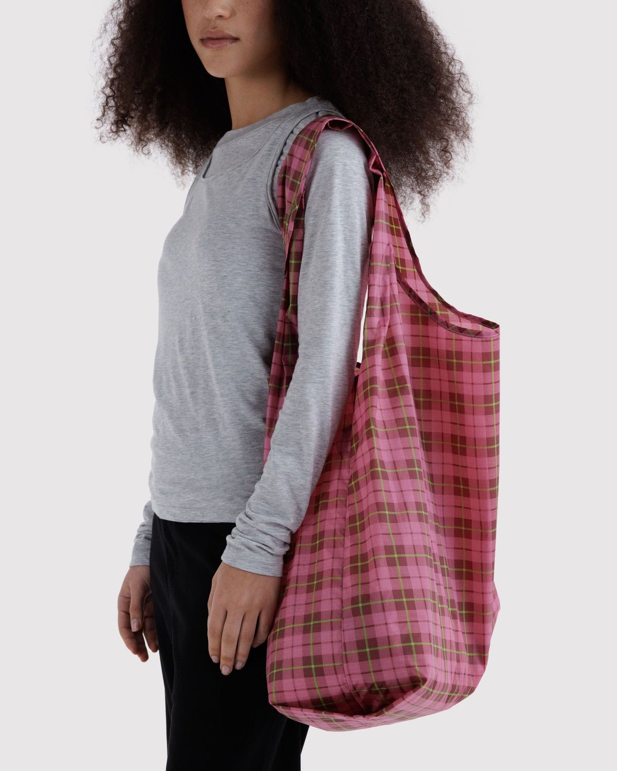 BAGGU - BIG BAGGU Große Einkaufstasche • Azalea Pink Tartan - ROSA ECK