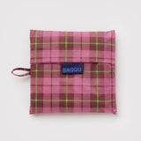 BAGGU - BIG BAGGU Große Einkaufstasche • Azalea Pink Tartan - ROSA ECK