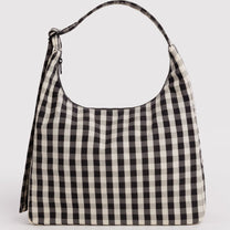 BAGGU - Schultertasche aus Nylon • Black and Cream Gingham - ROSA ECK