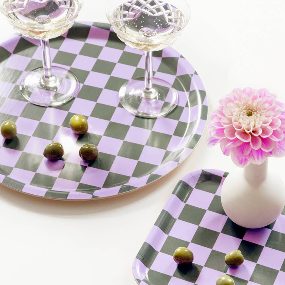 BLU KAT - CHECKER Serviertablett (27 x 20 cm) | Lila/Olive - ROSA ECK - Grün, Lila,