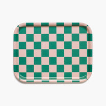 BLU KAT - CHECKER Serviertablett (27 x 20 cm) | Pfirsich/Tulpe - ROSA ECK - Grün, Holz,