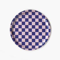 BLU KAT - CHECKER Serviertablett (⌀ 31 cm) | Indigo/Mandel - ROSA ECK - Blau, Lila,