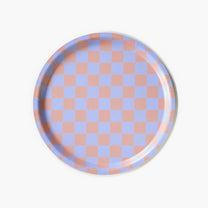 BLU KAT - CHECKER Serviertablett (⌀ 31 cm) | Lila/Pfirsich - ROSA ECK - Holz, Lila,