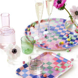 BLU KAT - CHECKER Serviertablett (⌀ 38 cm) | Mehrfarbig - ROSA ECK - Bunt, Holz,