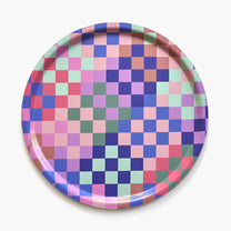BLU KAT - CHECKER Serviertablett (⌀ 38 cm) | Mehrfarbig - ROSA ECK - Bunt, Holz,