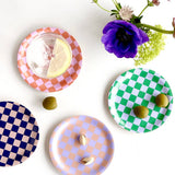 BLU KAT - CHECKER Untersetzer Set (4 Stück) | Bunt - ROSA ECK - Grün, Holz, Lila