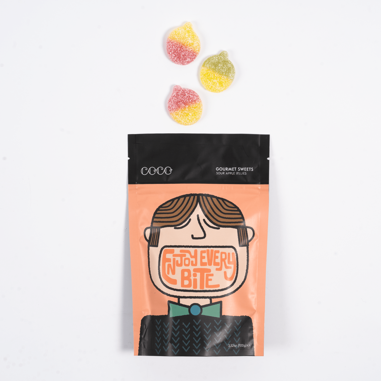 COCO Chocolatier - Fruchtgummi Saurer Apfel • Sour Apple Jellies - Gummibärchen - ROSA ECK