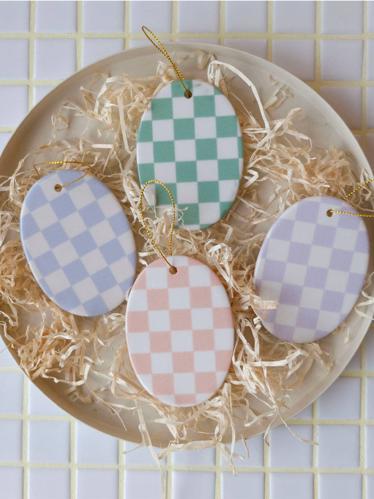 coopz - Keramikanhänger oval • Karo Hellblau - ROSA ECK