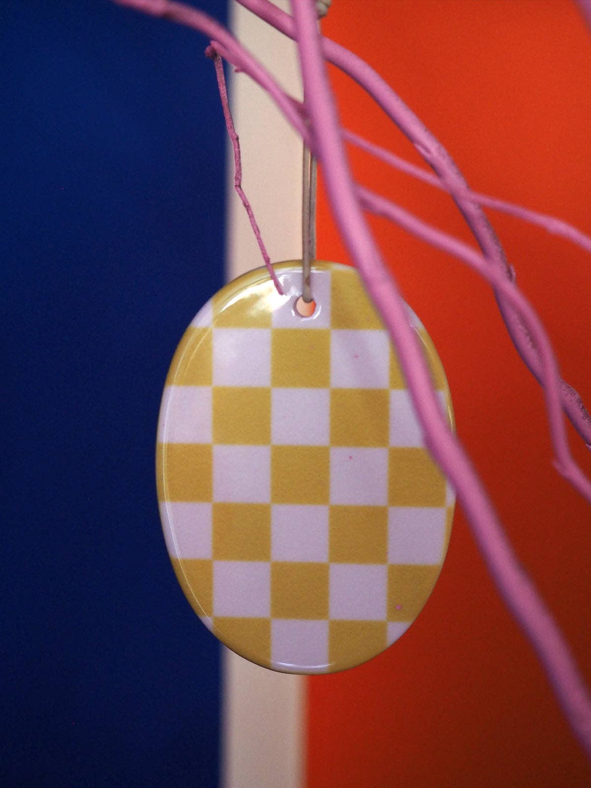 coopz - Keramikanhänger oval • Karo Hellblau - ROSA ECK