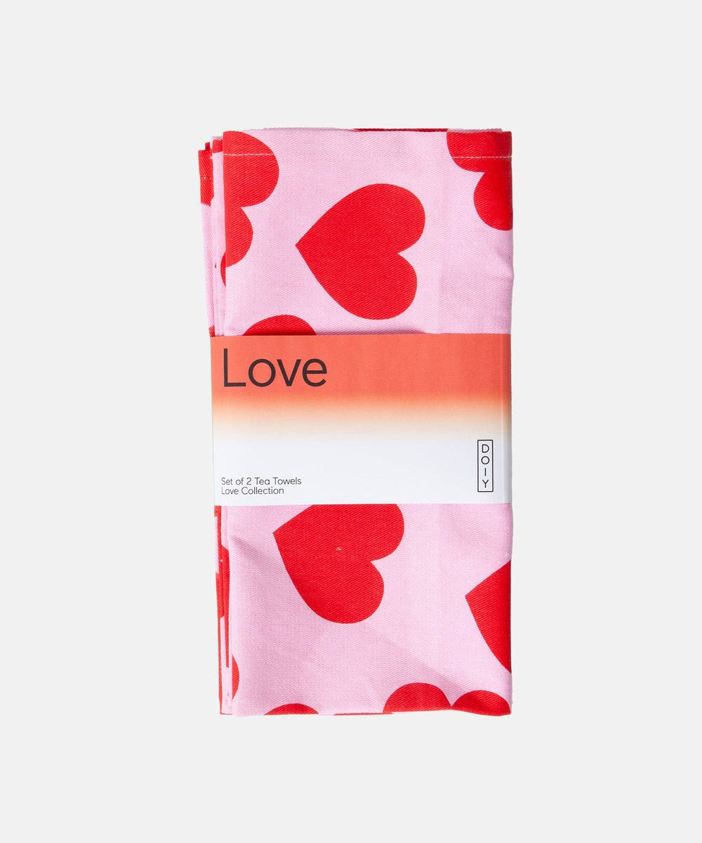DOIY - LOVE Set mit 2 Geschirrtüchern - ROSA ECK - Herz, Rosa, Rot