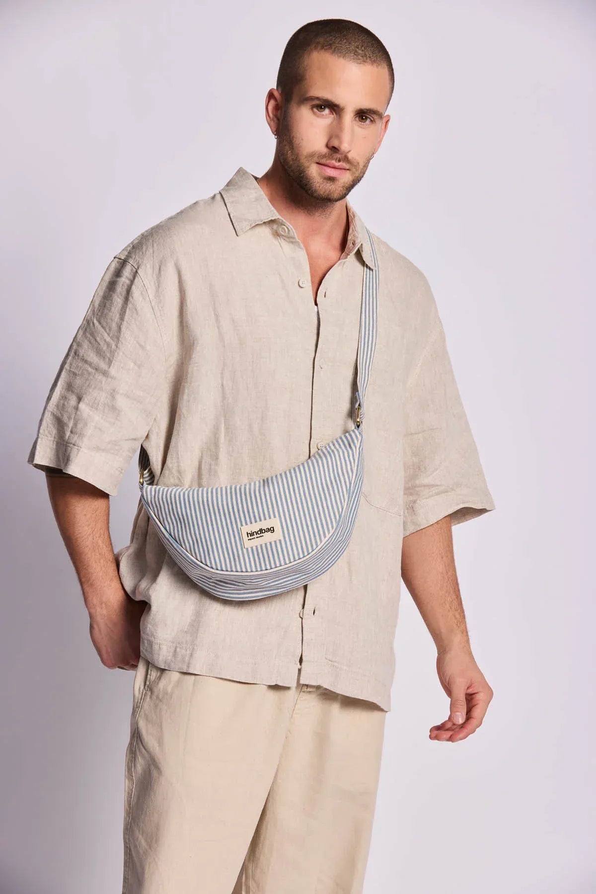 Hindbag - ANDREA Umhängetasche • Feine Streifen Blau - ROSA ECK