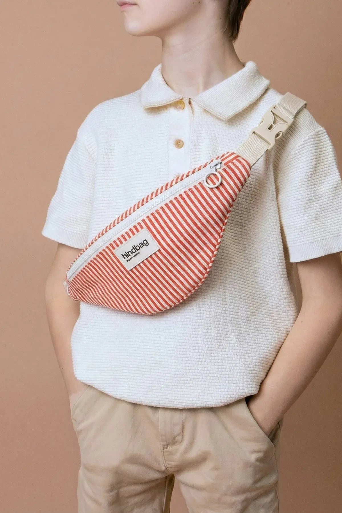 Hindbag - AUGUSTIN Kinder - Bauchtasche • Feine Streifen Rot - ROSA ECK