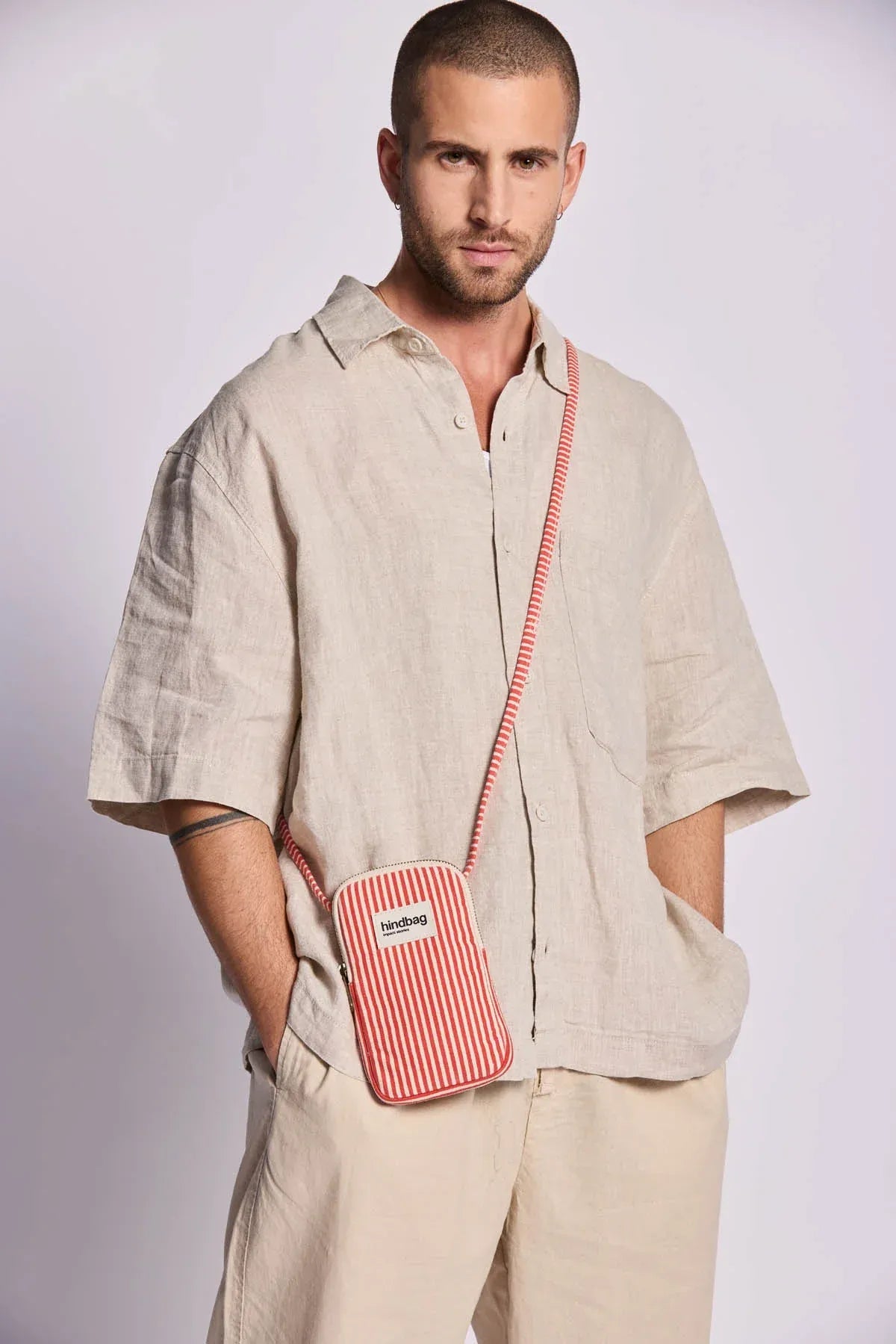 Hindbag - BILL Handytasche • Feine Streifen Rot - ROSA ECK