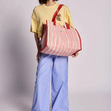 Hindbag - CLAUDE Einkaufstasche • Breite Streifen Rosa/Rot - ROSA ECK