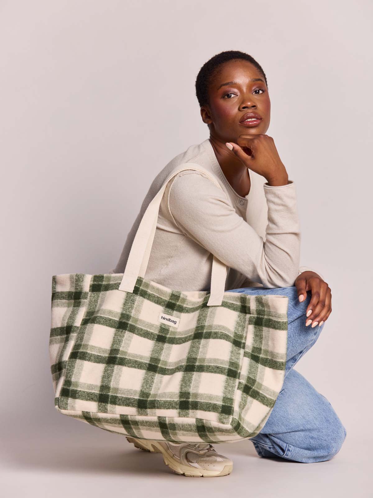 Hindbag - CLAUDE Einkaufstasche • Tartan Grün - ROSA ECK
