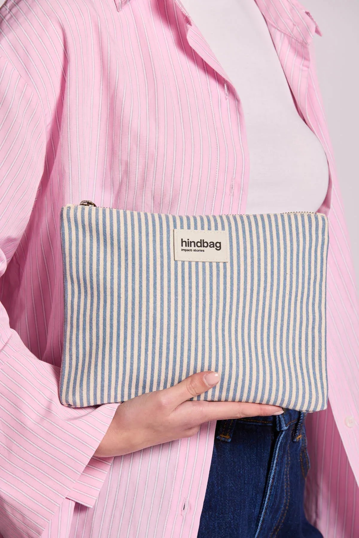 Hindbag - EMA Etuis/Mäppchen • Feine Streifen Blau - ROSA ECK