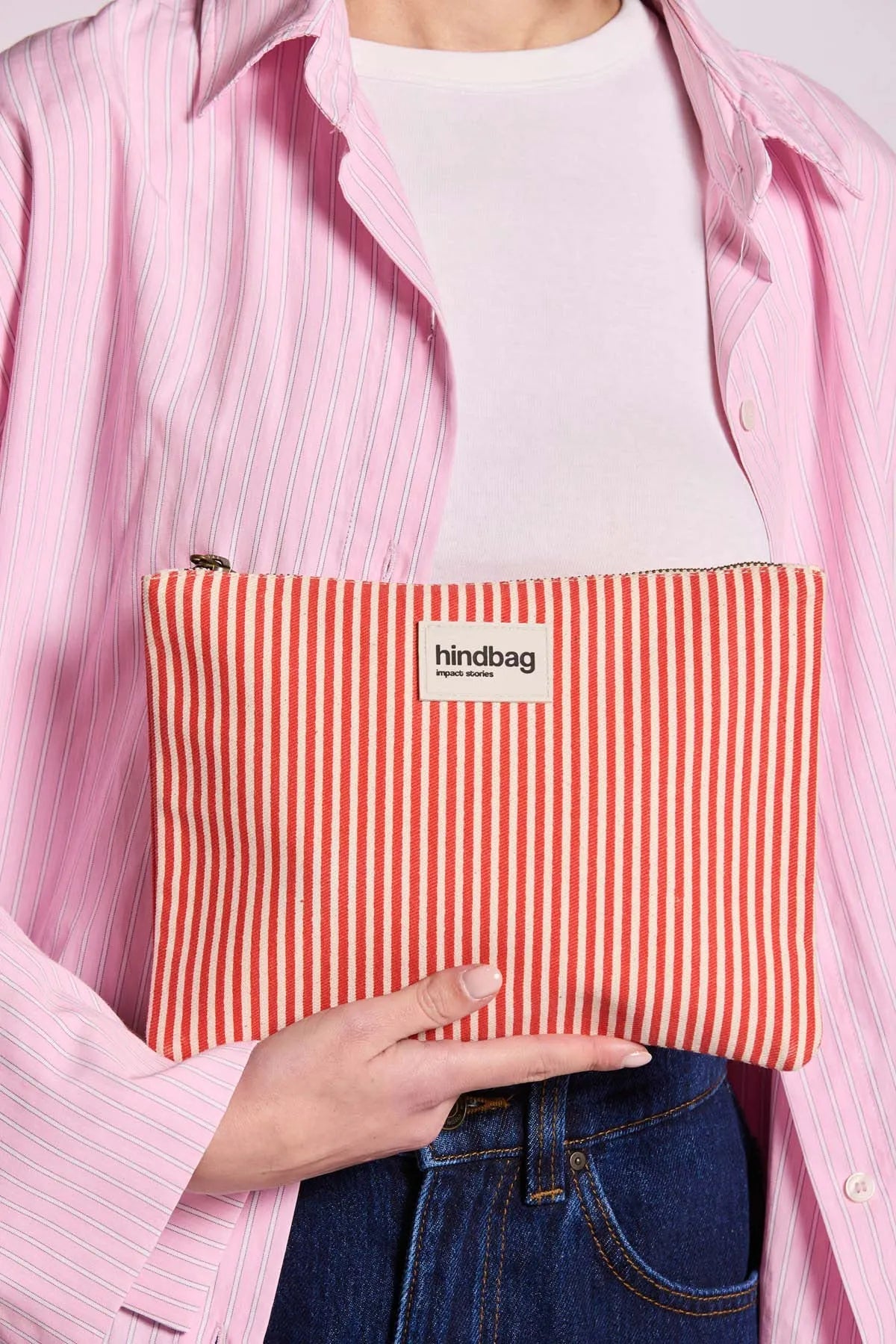 Hindbag - EMA Etuis/Mäppchen • Feine Streifen Rot - ROSA ECK