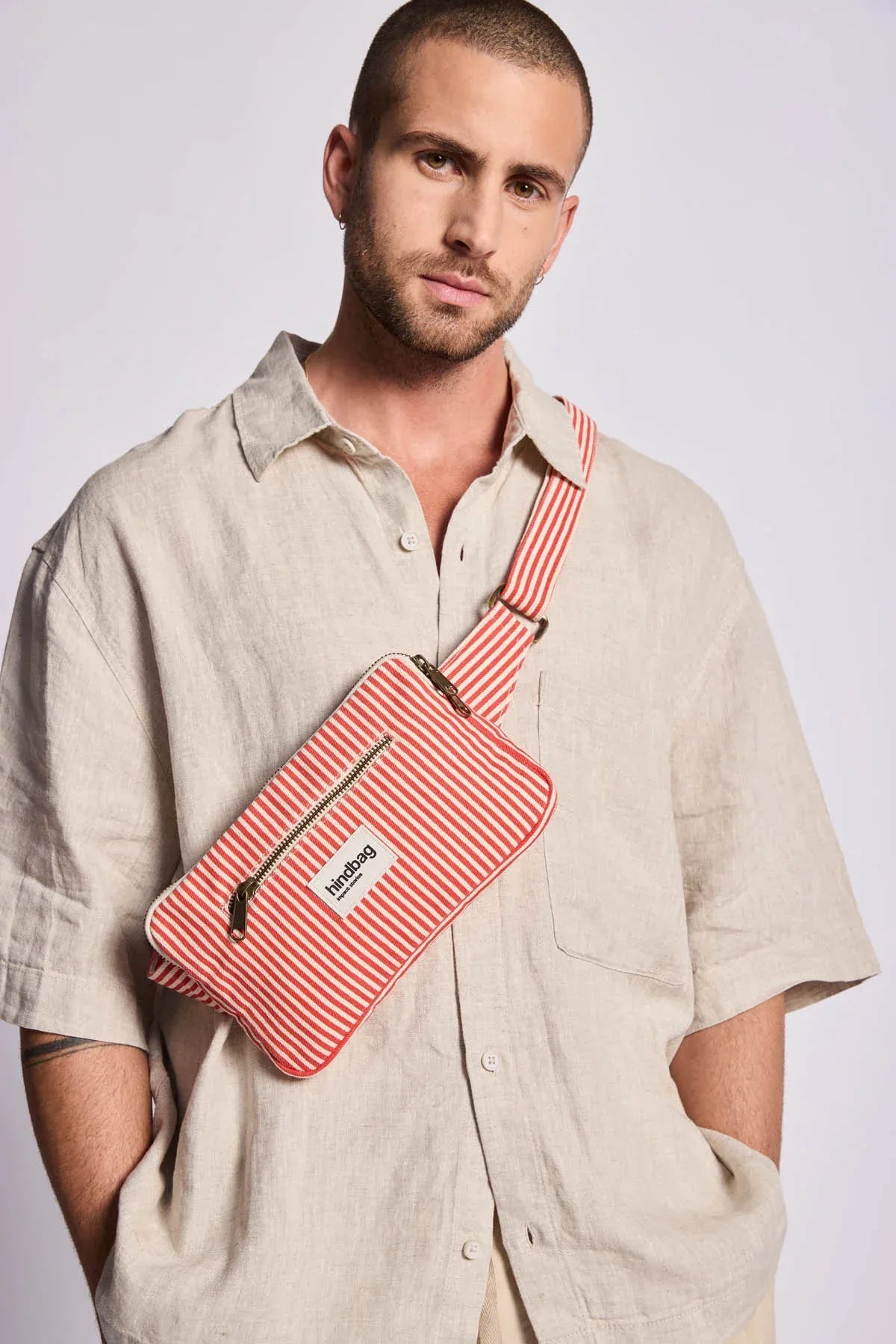 Hindbag - HARRY Bauchtasche • Feine Streifen Rot - ROSA ECK