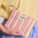 Hindbag - LOU Etuis/Mäppchen • Breite Streifen Rosa/Rot - ROSA ECK