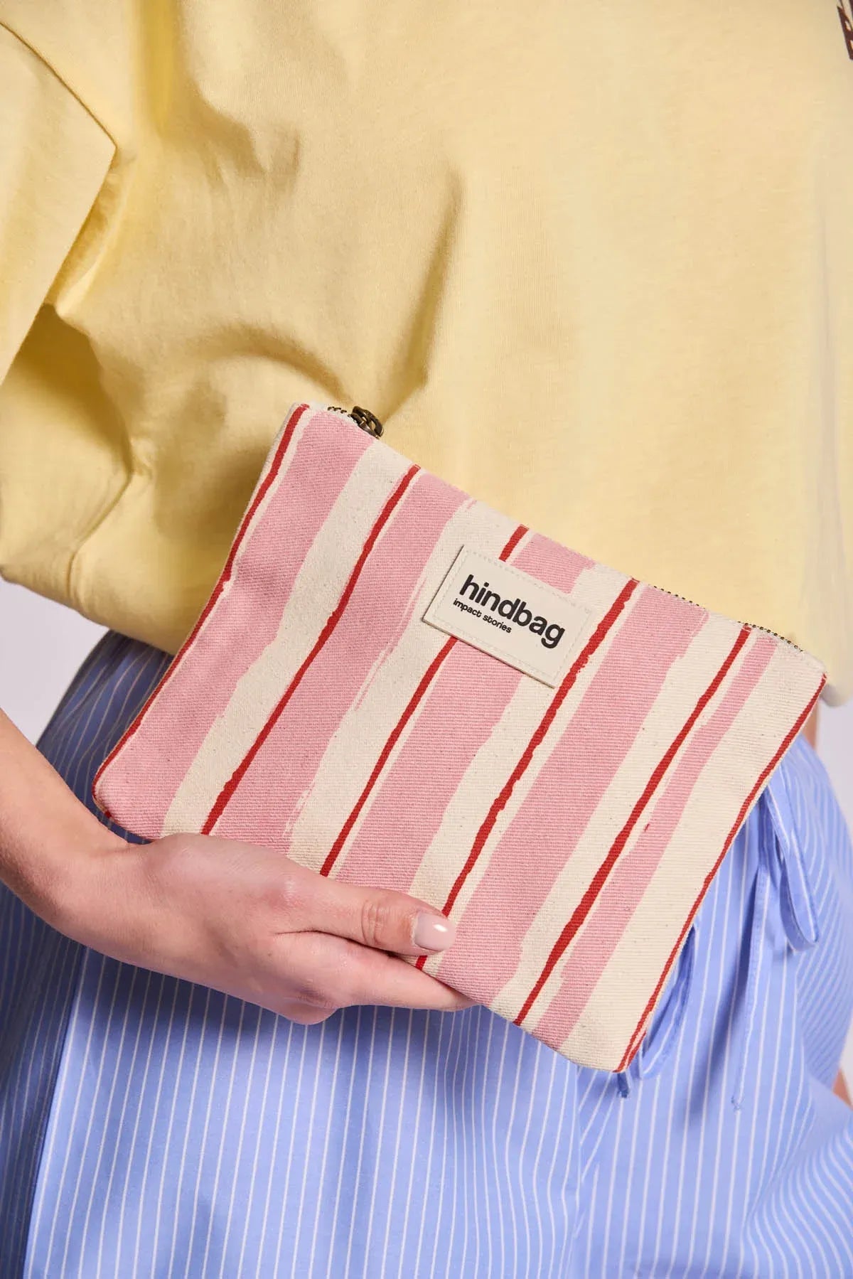 Hindbag - LOU Etuis/Mäppchen • Breite Streifen Rosa/Rot - ROSA ECK