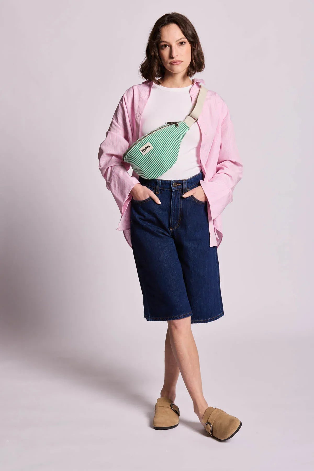 Hindbag - OLIVIA Bauchtasche • Feine Streifen Grün - ROSA ECK