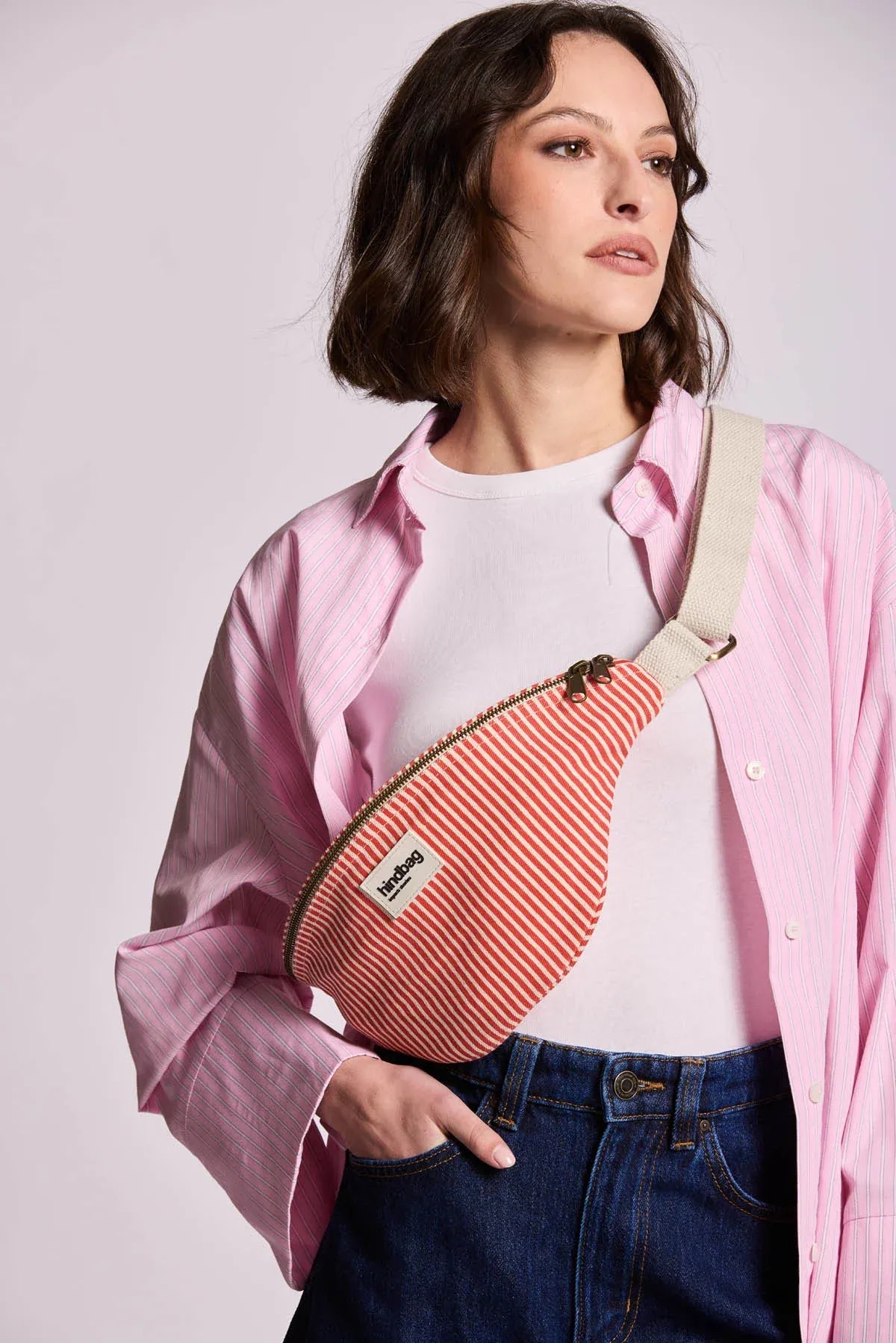 Hindbag - OLIVIA Bauchtasche • Feine Streifen Rot - ROSA ECK