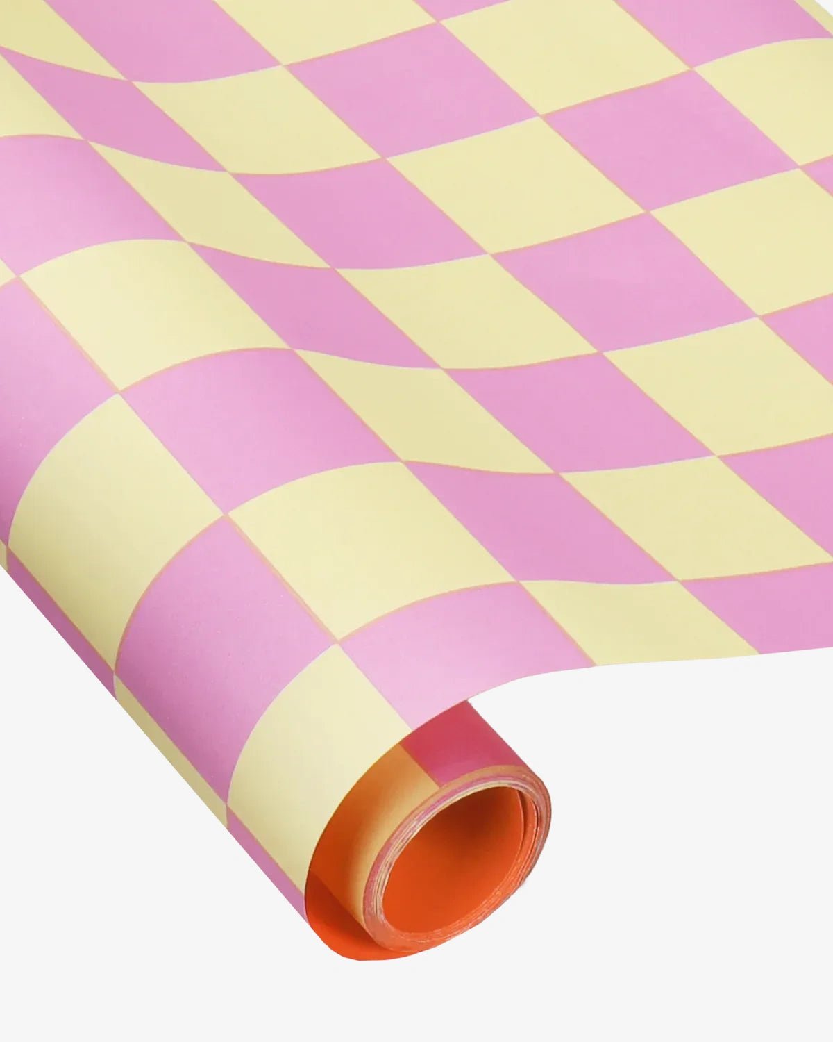 Kado Design - Geschenkpapier - Rolle • Vanille/Lila/Orange kariert - ROSA ECK