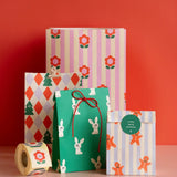 Kado Design - Geschenktüte mit Boden • Blumen/Streifen - Geschenkverpackung - ROSA ECK