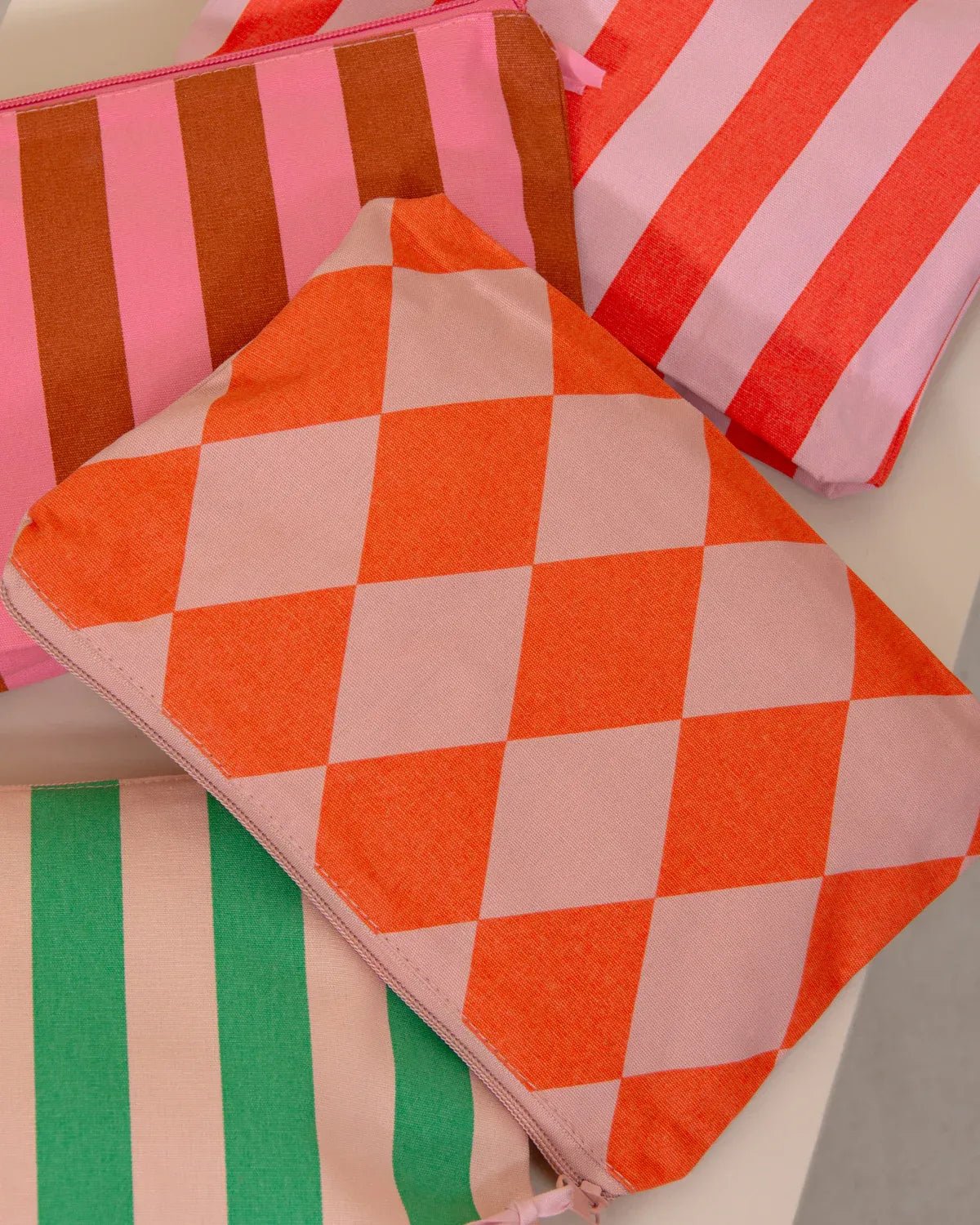 Kado Design - Kosmetiktasche aus Baumwolle • Rosa/Orange Rauten - ROSA ECK