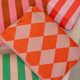 Kado Design - Kosmetiktasche aus Baumwolle • Rosa/Orange Rauten - ROSA ECK