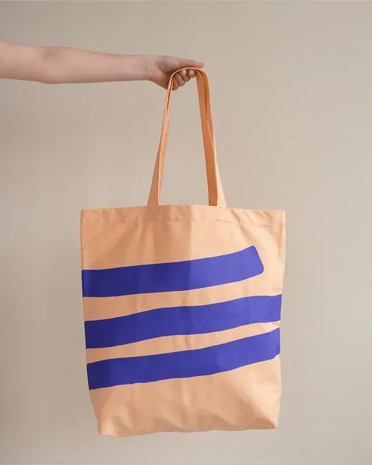 Kado Design - Tragetasche aus Baumwolle • Aprikose/Blau kariert - Tasche - ROSA ECK Concept Store