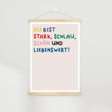 KinderStärken - STARK, SCHLAU, SCHÖN UND LIEBENSWERT Poster (30 x 40 cm) - ROSA ECK - Bunt, Papier, Weiß